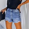 Женские джинсовые шорты с рваными краями и несколькими карманами, сплошной цвет, застежка-молния на пуговицах