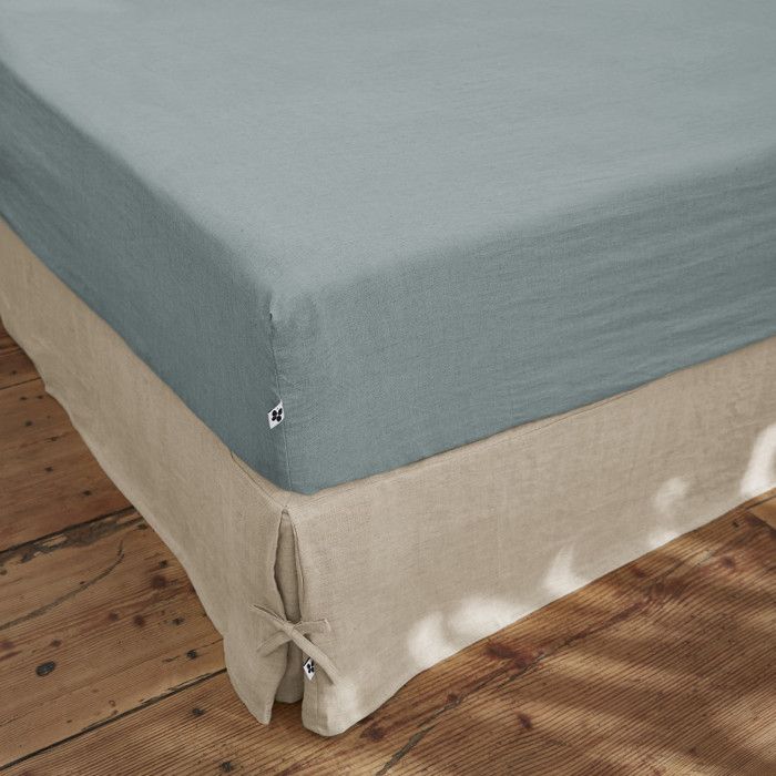 Drap housse "Soline" toutes dimensions Lin lavé - 140x190 - Azur