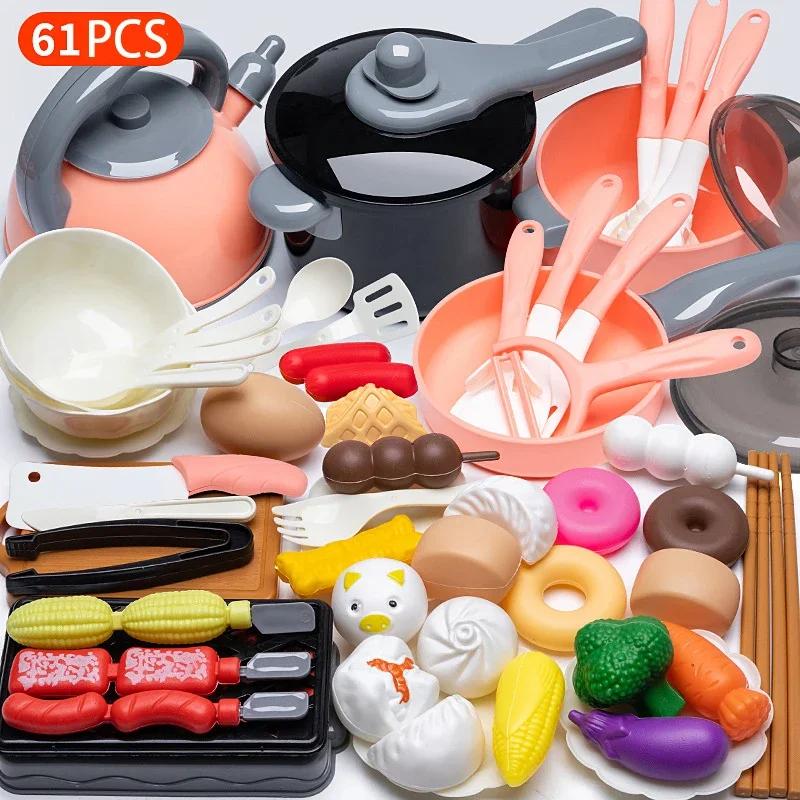 Cooking Toys Pink Kitchen Toy Set Girl Boy Toys Cut Fruit Vegetable Pizza Pretend Play Simulation Early Education Toys For Kids