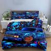 Skull Art Neon Style Car Design Bedding Duvet Cover Set  (1*Duvet Cover 2*Pillowcases, without duvet insert)