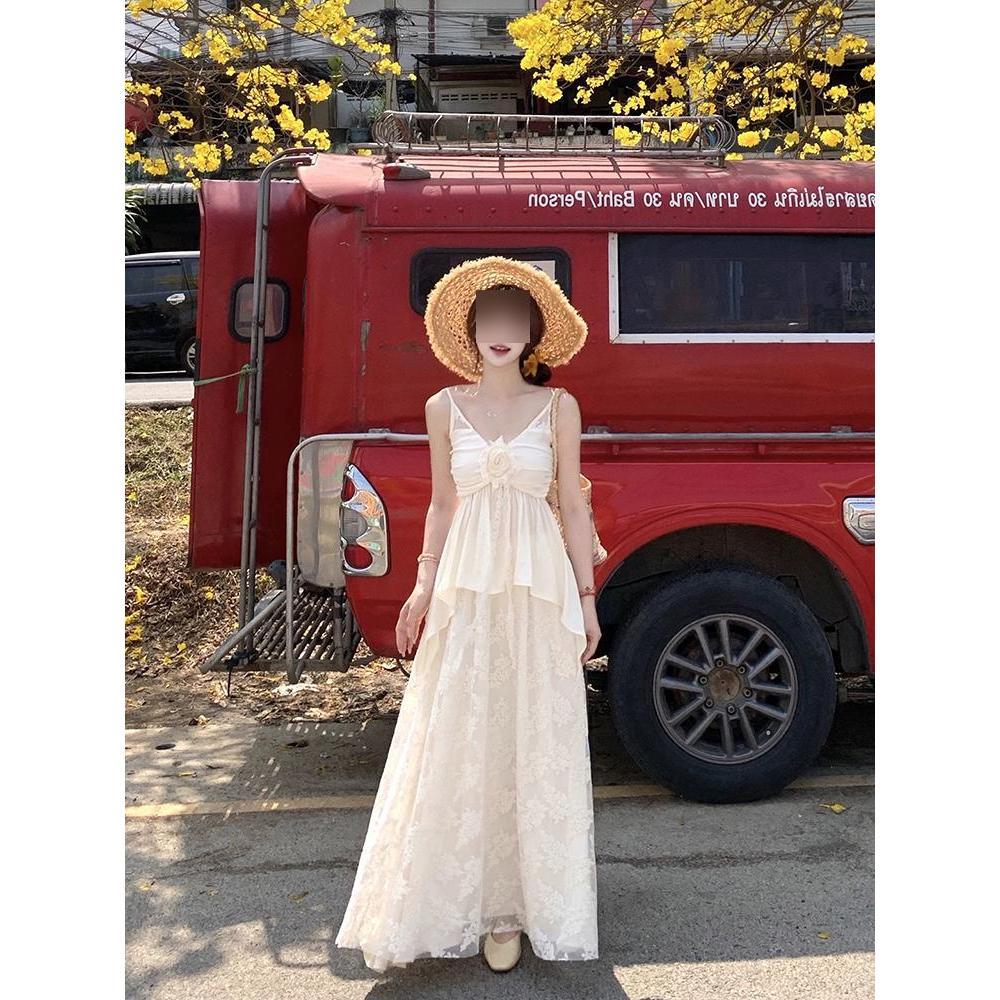 Girly Design Gentle Lace Splicing Skirt + Suspender Flower Waist Top Two-piece Suit Female Sweet