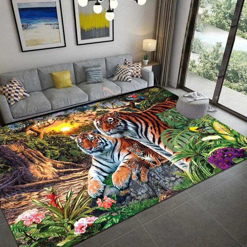 Tiger Animal Area Rug Carpet Wildlife Printed Indoor Floor Mat for Living Room Bedroom Soft Non-Slip Washable Doormat, Play Mat