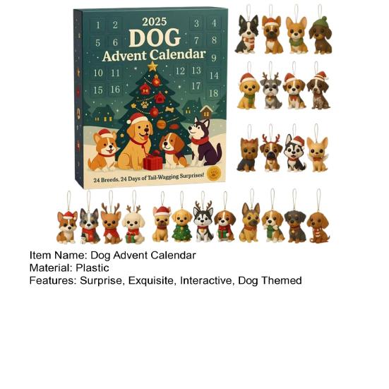 Dog Advent Calendar 2025 24 Days Christmas Countdown Calendar with 24 Dog Breeds Ornaments Christmas Gift for Dog Lovers