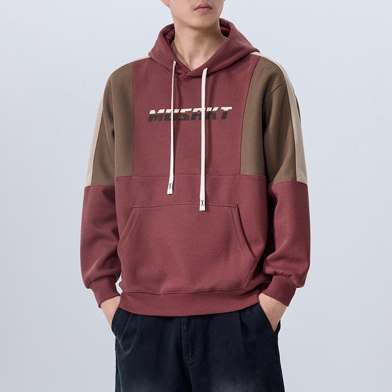 Design Sense Contrasting Color Splicing Heavy American Sweater Men'S Loose Large Size Trendy Couple Hoodie