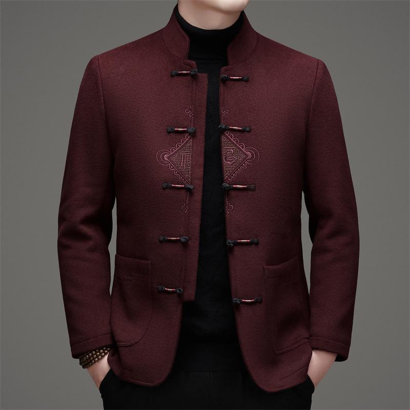 Мужской зимний ретро-пальто в китайском стиле Mancibo со стойкой и съемной пуговицей-лягушкой.