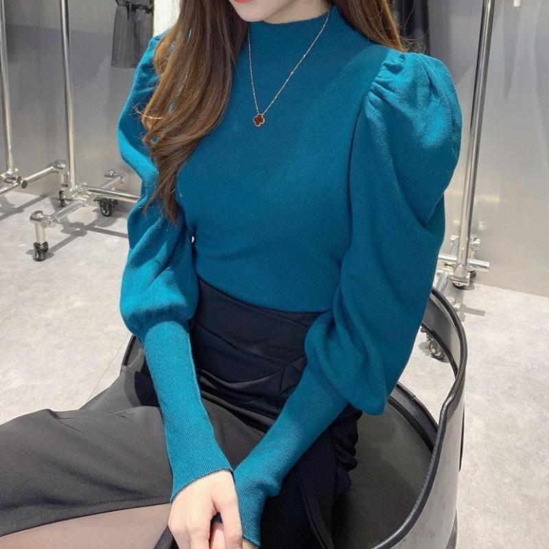 Свитер с полувысоким воротом, вязаная базовая рубашка, женский осенне-зимний новый топ с длинным рукавом, выглядит стройнящим и весенним