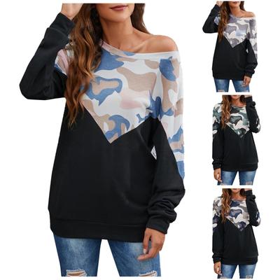 Женская модная повседневная плюшевая футболка с круглым вырезом и длинным рукавом с камуфляжным принтом