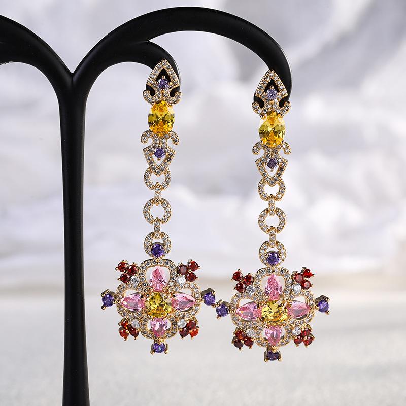 Модные эффектные висячие серьги с кисточками для свадебной вечеринки, серебро 925 пробы, иглы, кубический цирконий, красочные ювелирные изделия, позолоченные