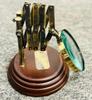 Brass Magnifying Glass On Wooden Stand Antique Style Desktop Tabletop Magnifier