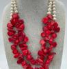 2strands 19'' 11m Flower Red Coral White Pearl Necklace NEW