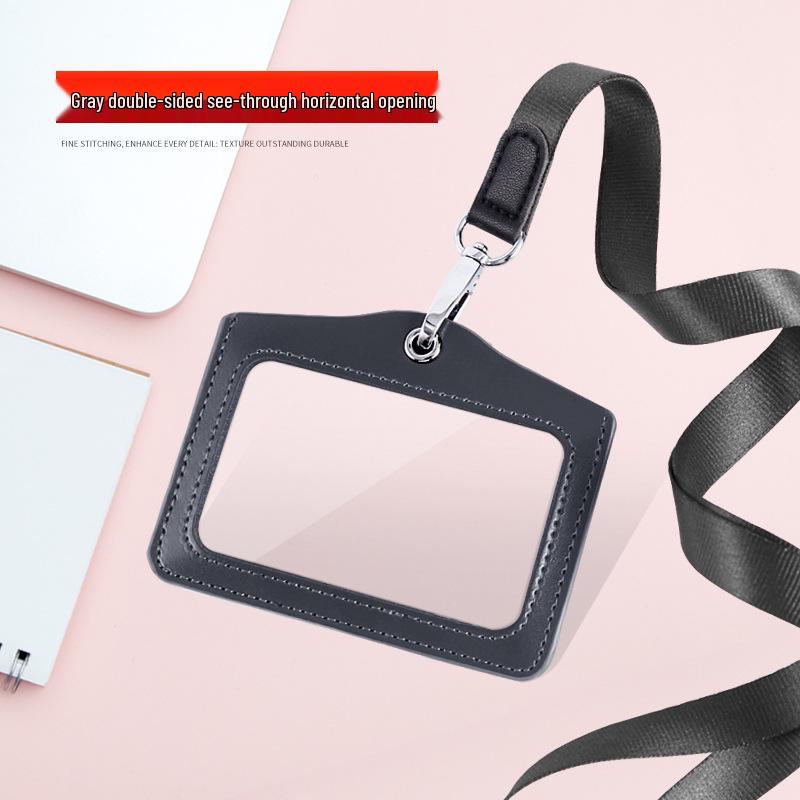 Genuine Leather ID Card & Badge Holder with Lanyard