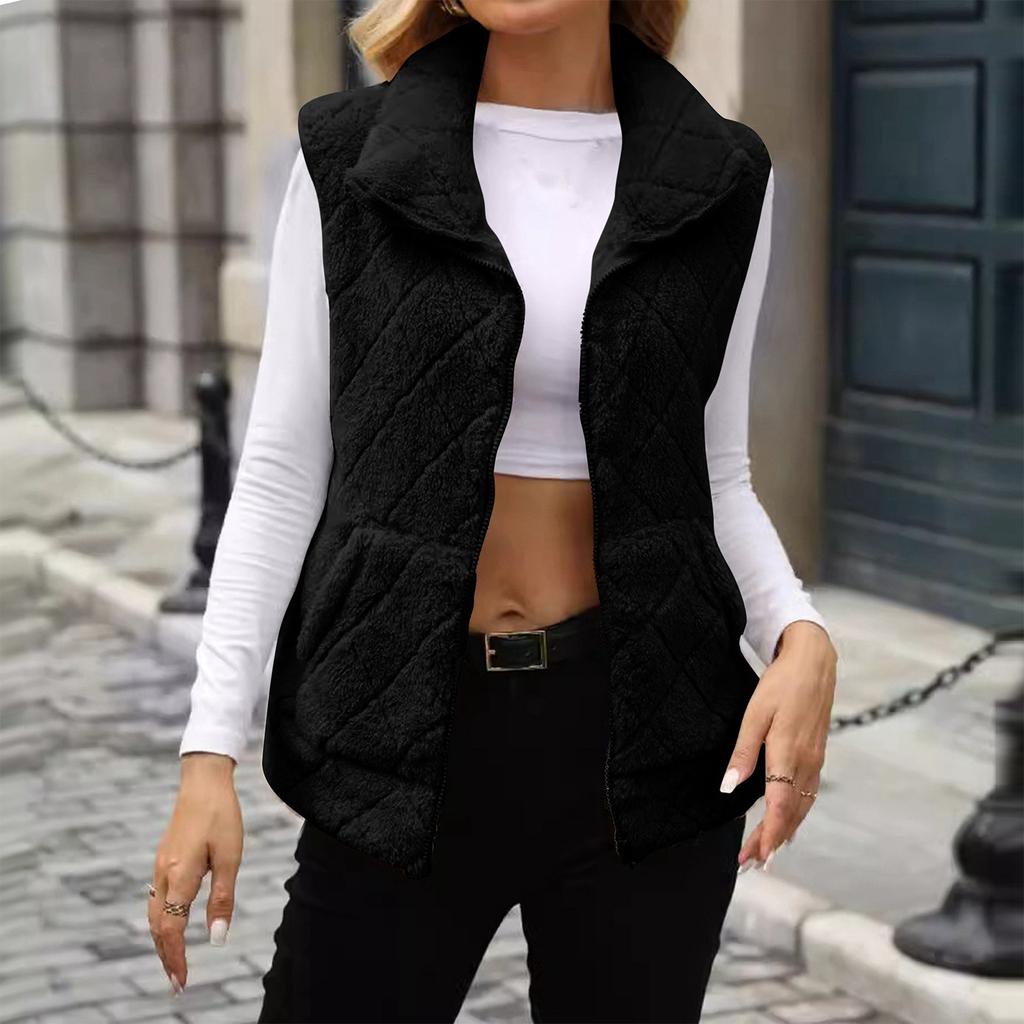 Женская повседневная модная однотонная куртка с длинными рукавами на молнии со свободными карманами из плюша