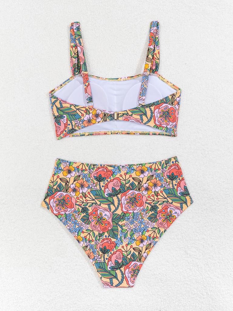 Женский купальник, маленький цветочный сексуальный бикини с открытой спиной и высокой талией, пляжная одежда, купальные костюмы
