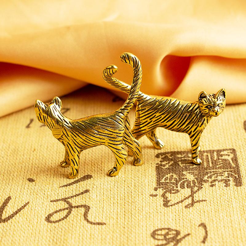 Retro Brass Cartoon Persian Cat Statue Desktop Ornament Metal Cute Small Animal Figurines Miniatures Home Decoration Accessories