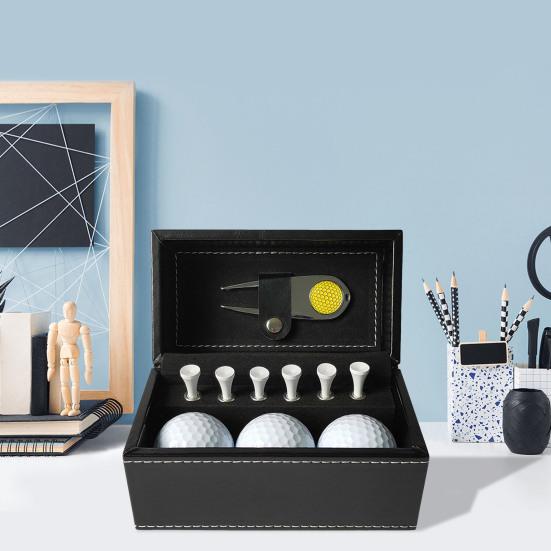 1 Набор подарочной коробки для гольфа с 3 мячами, 6 металлическими инструментами для ремонта дерна, зажимом для шляпы, набором аксессуаров для гольфа, из искусственной кожи