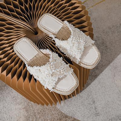 Большие размеры 42–43, женские сандалии на плоской подошве с перекрестными ремешками, без шнуровки, с жемчугом и бахромой, на конопляной подошве, рыбацкие тапочки, уличная женская обувь для отдыха