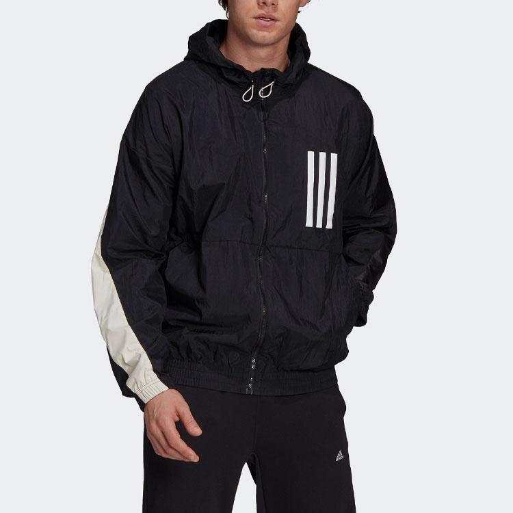 Мужская ветровка adidas Wnd Mother с контрастными цветами, с капюшоном, с логотипом, черная GT9769