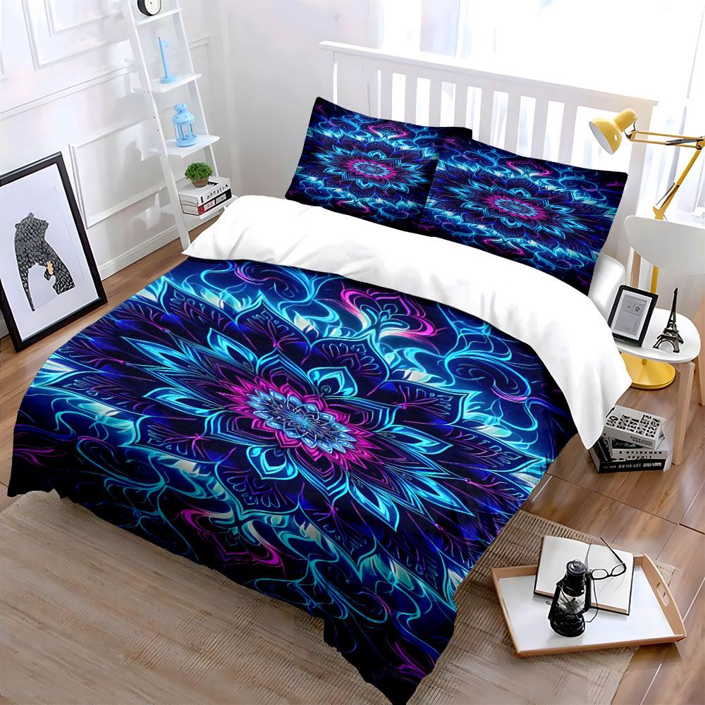 Neon mandala floral design. Bedding sets Duvet cover sets Duvet covers Pillowcases(1* Duvet Cover 2* Pillowcases without duvet insert)