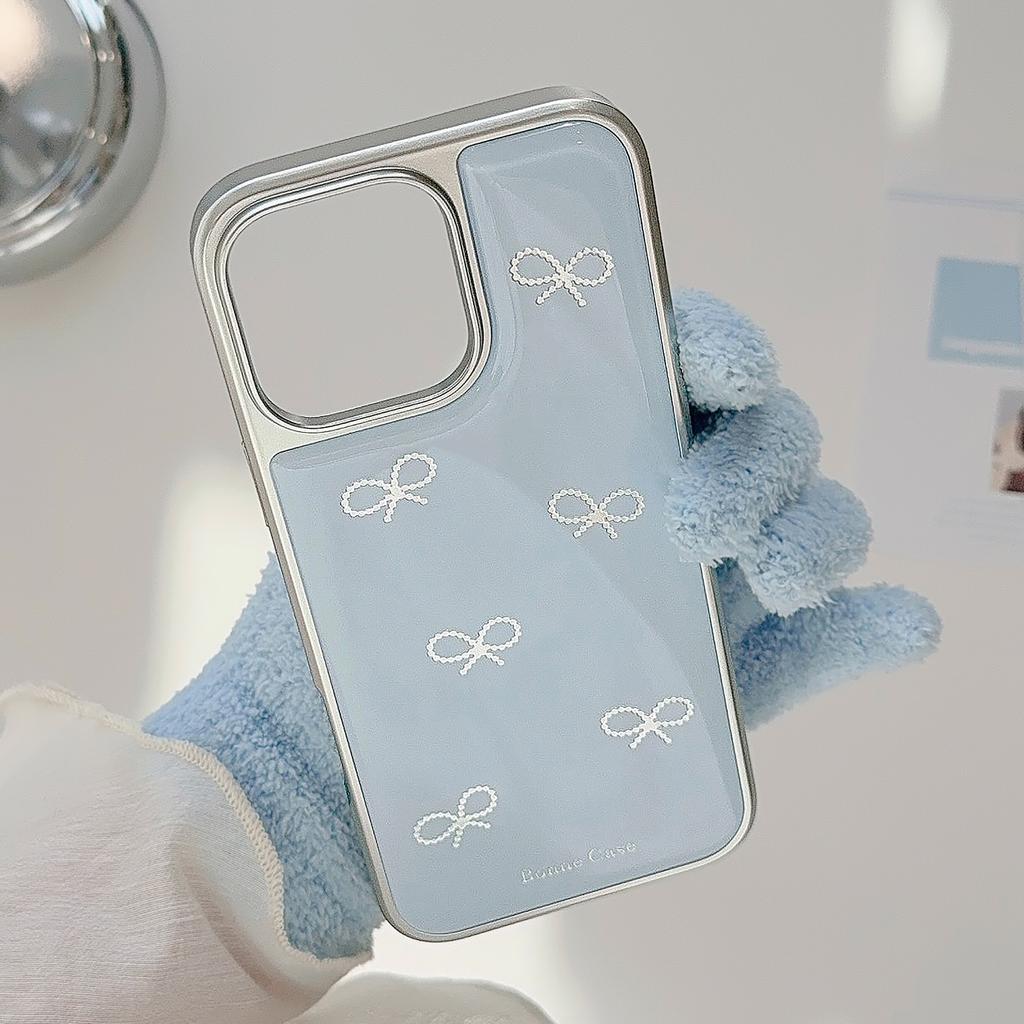 Gilded Ins Blue Bow 16pro Max Mobile Phone Case Iphone15 Drop Glue 14 Suitable for Huawei P70pro Hard