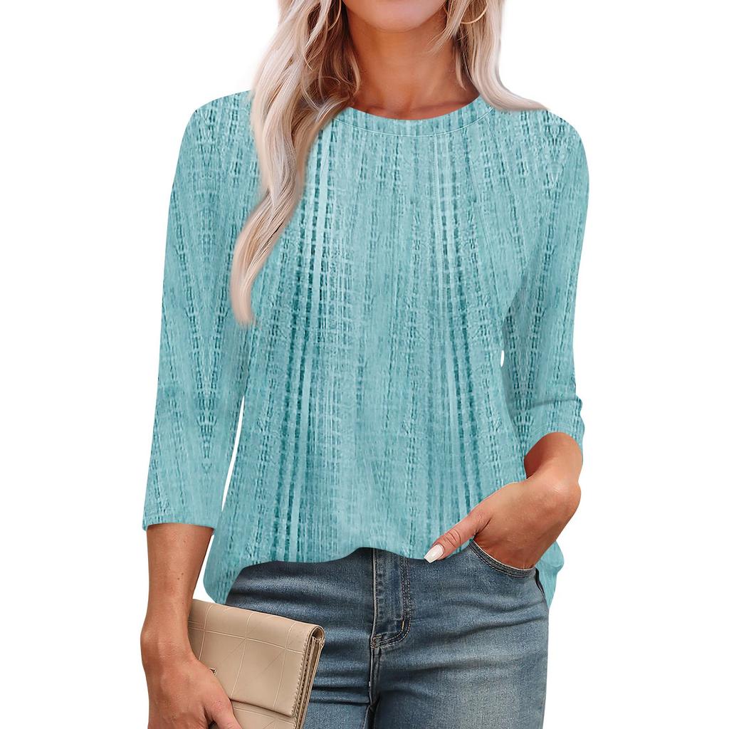 Модная футболка с круглым вырезом, рукавом 3/4, принтом, повседневная базовая плиссированная футболка-пуловер