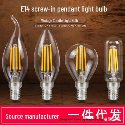 Светодиодная лампа-свеча Эдисона E14, Теплый свет, Кончик-пламя, C35 Хрустальная имитация вольфрамовой нити, Ретро Суперяркая.