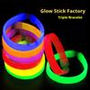 30pcs Party Triple Flat Luminous Wristband Monochrome Night Run Light Bracelet Glow Stick Wedding Festival Grand Event Supplys