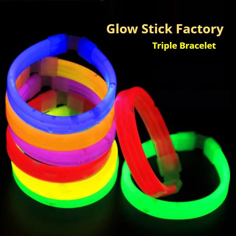 30pcs Party Triple Flat Luminous Wristband Monochrome Night Run Light Bracelet Glow Stick Wedding Festival Grand Event Supplys