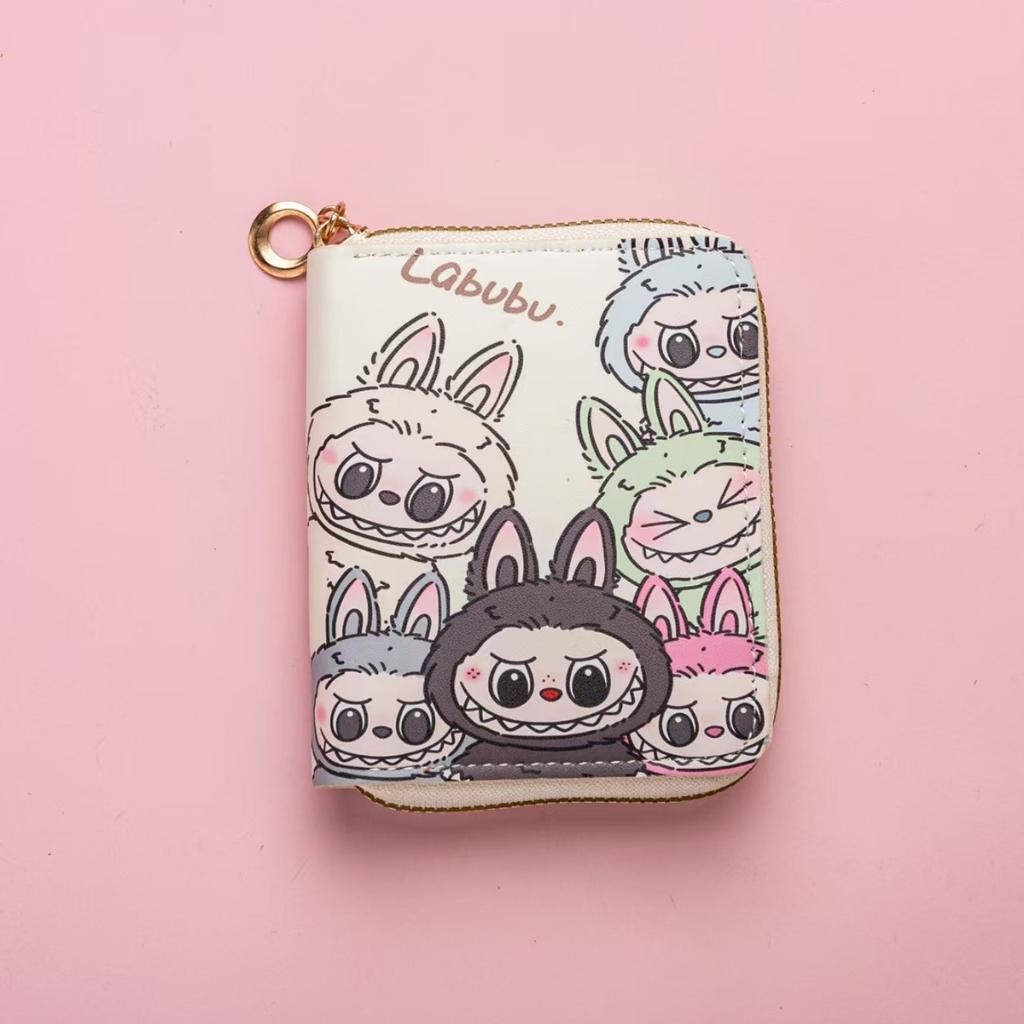 Labubu Small Wallet Girly Short Cute Folding Card Holder Student Small ID Wallet Coin Purse