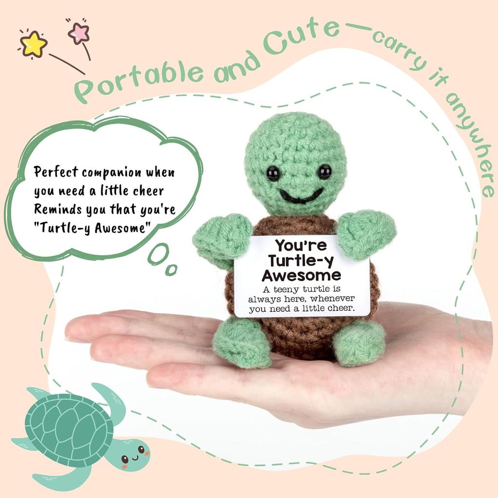 Funny Crochet Turtle Doll With Positive Card Home Room Decoration Handmade Wool Knitted Emotional Motivational Turtle Ornament