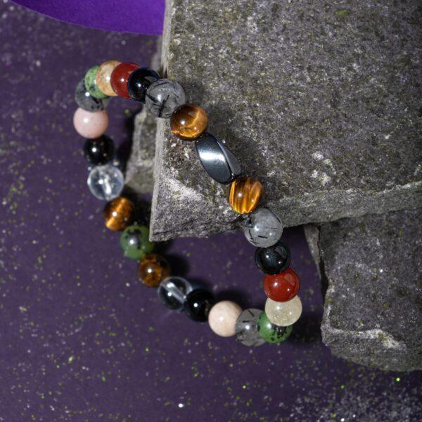 Браслет Близнецы Солнечный камень, тигровый глаз, красный агат, кристаллический кварц, рутиловый кварц, цитрин, нефрит