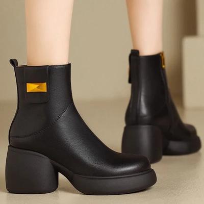 Элегантные женские короткие туфли на среднем каблуке 2024 года, теплые женские ботильоны большого размера из искусственной кожи Y2k, осенняя обувь в готическом стиле