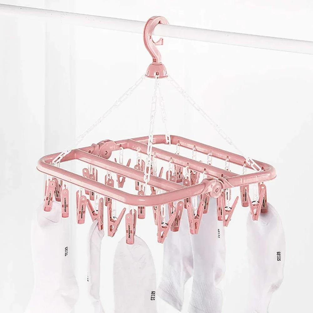 Clothes Drying Hanger with 32 ClipsSocks Underwear Drying Folding Laundry Hanging Rack