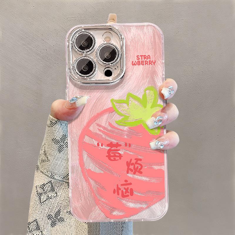 Картина маслом клубника груша подходит для iPhone16 Apple перо пряжа мобильный телефон чехол 15promax Niche 14 защитный чехол X