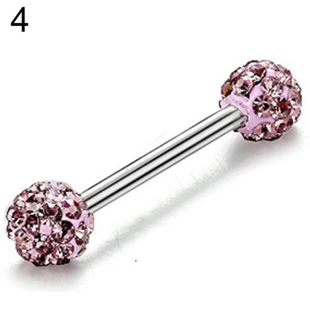 New 1/4Pcs Rhinestone Round Ball Tongue Nose Stud Nipple Lip Piercing Women Jewelry Life Store