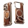 Для iPhone 16 15 14 Pro Max чехол с вращающимся на 360° кольцом-подставкой, магнитным чехлом MagSafe из орехового дерева, металлическим сплавом, защитным чехлом