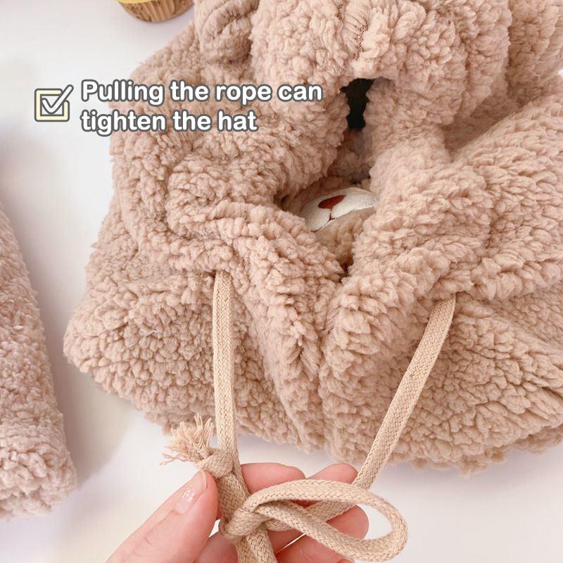 Зимняя мультяшная шапка с маской, шапка-бини с ушками медвежонка и ягненка, теплая утолщенная защита ушей, шапки-бини для женщин, девочек, шарф-шапка