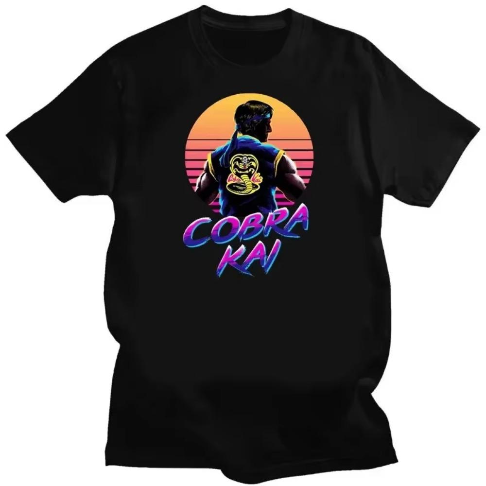 Винтажная футболка Cobra Kai Мужская футболка Уникальная футболка С коротким рукавом Малыш-каратист Ударь первым Ударь сильно Без пощады Топы Ropa Hombre