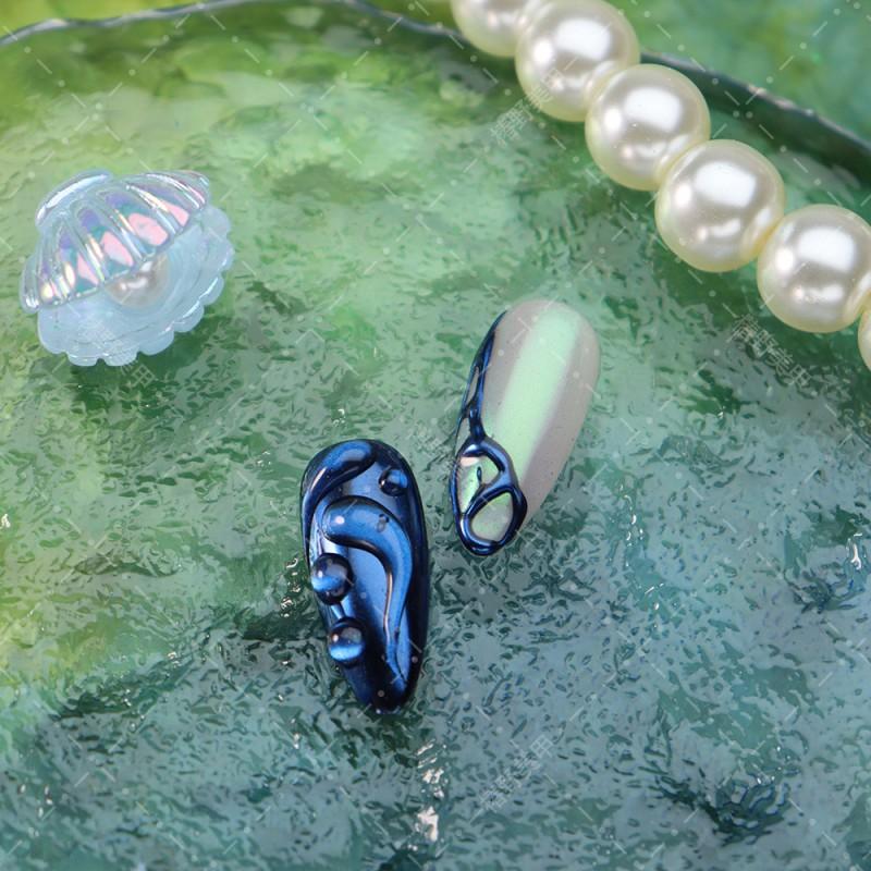 Handcrafted Press-On Nails With Metallic Chrome Finish Almond Shape Blue A1945 Women Sweet Punk Light Luxury Thin