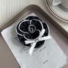 Camellia Bow Brooch Black White Fabric Mourning Funeral Corsage Pin French High-End Elegant Bag Clothes Scarf Accessories Brooch
