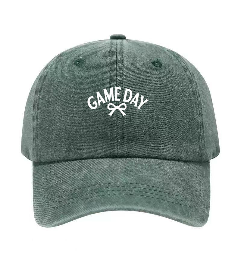 Кепка бейсболка с принтом 'Game Day', стираный хлопок, регулируемая, классическая snapback, кепка для папы, дышащая кепка, для гольфа, рыбалки, на открытом воздухе, солнцезащитная кепка