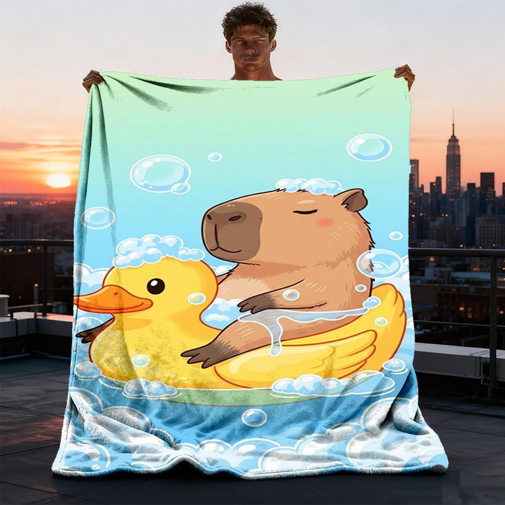 1pc Capybara Bath Print Outdoor Blanket, Lightweight Polyester,