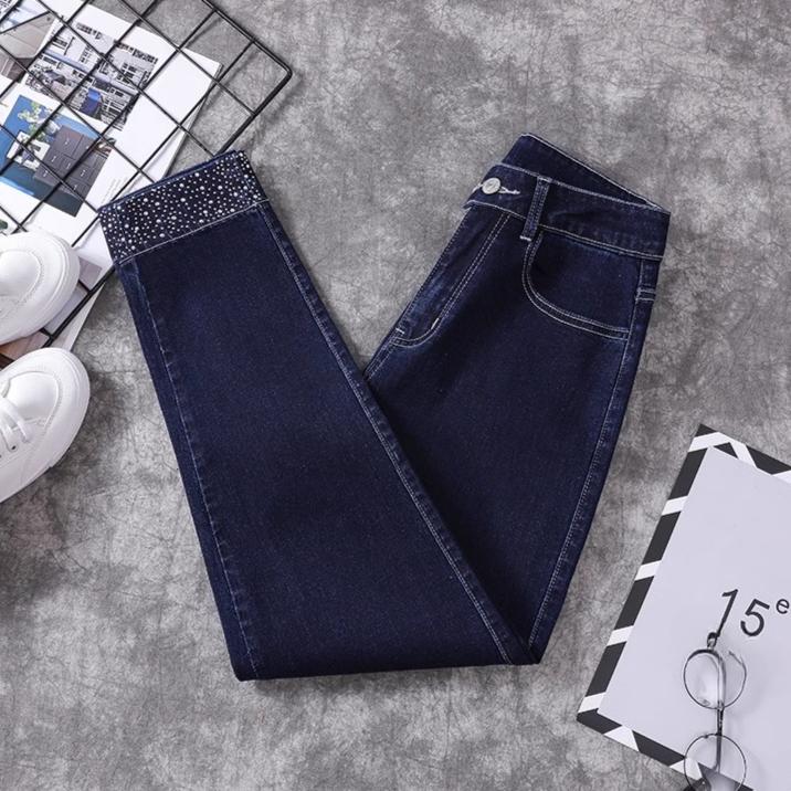 Dimanaf 2024 Большие размеры Женские осенние джинсы однотонные брюки шаровары джинсовые женские эластичные базовые синие брюки с высокой талией модные новые брюки большого размера 4XL 5XL