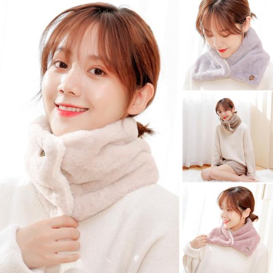 Плюшевый шарф с пряжками из натурального дерева, двухслойный бархатный дизайн, подкладка из искусственного меха кролика, однотонный зимний шарф