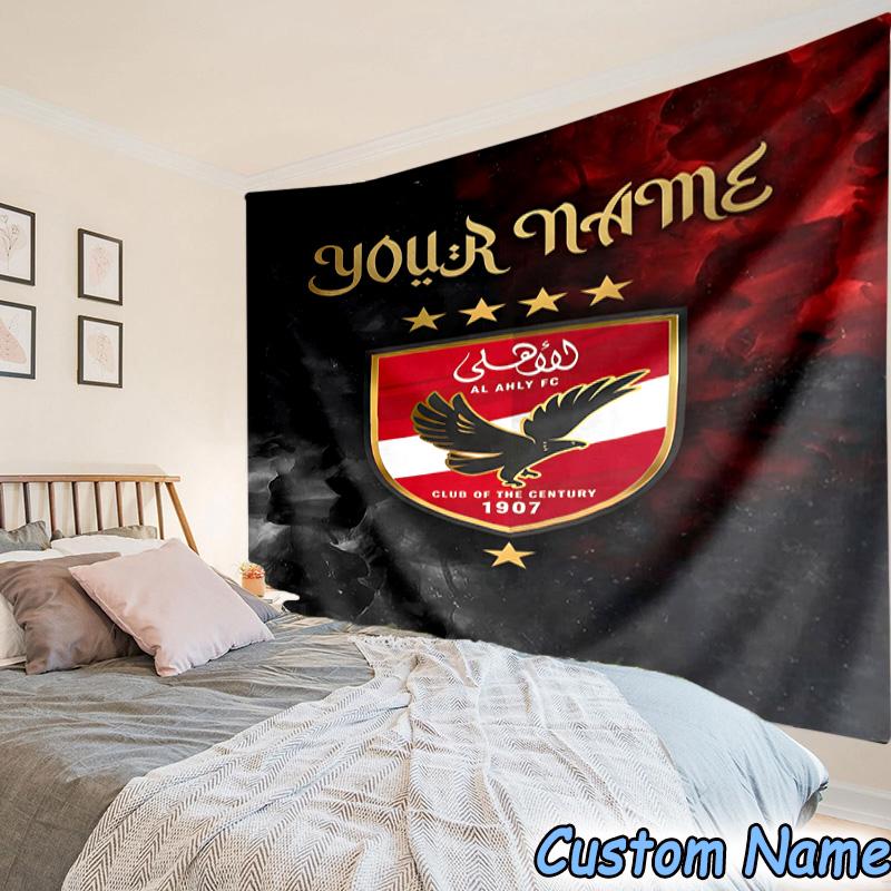 Custom Name Al-ahly Tv Logo Design Printed Tapestry, for Bedroom,Livingroom, dormitory, Large Wall Decor, Fabric Decor Fan Birthday Gifts