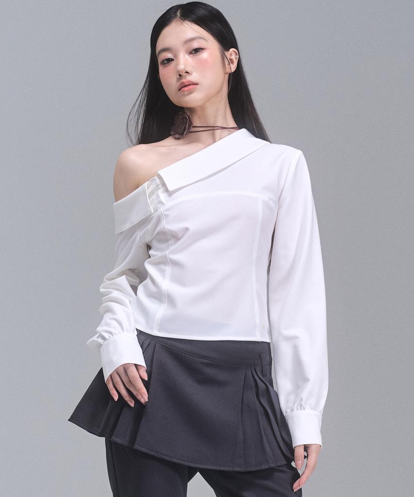 ZEROPLANET Amy Asymmetrical Off-Shoulder Shirt [White]
