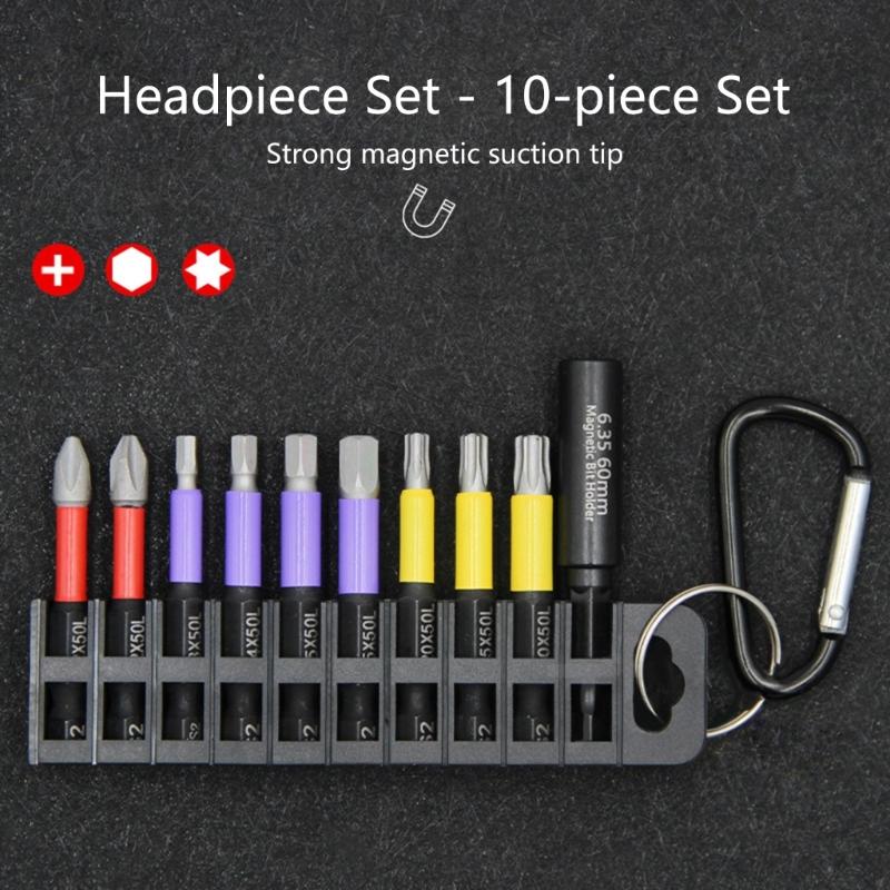 10Pcs Industrial Strength Screwdriver Bit Support Steel Construction Magnetic Extension Rod Storage Rack Carabiner Ready