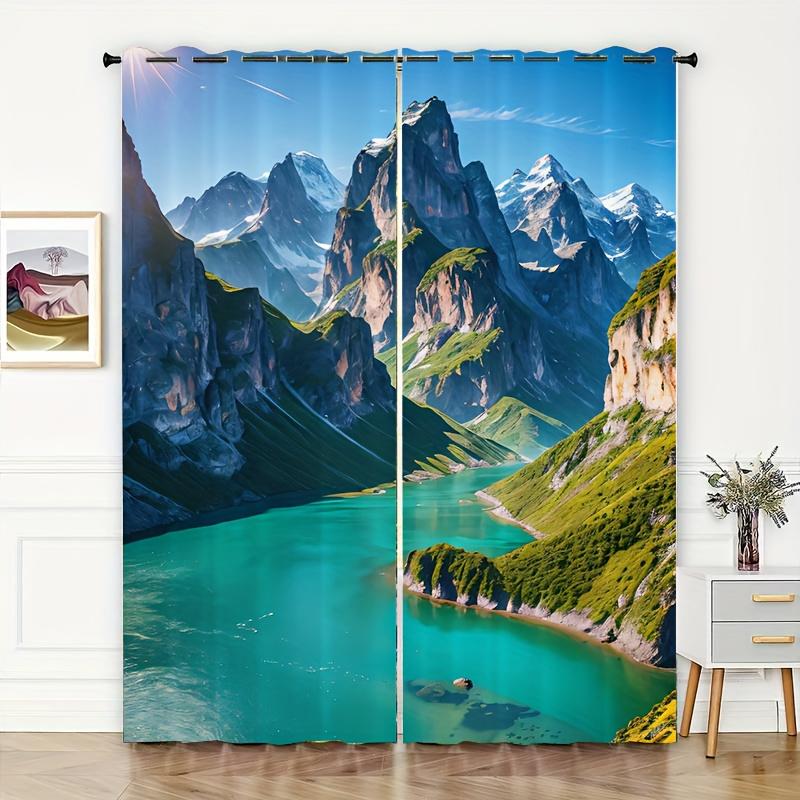 2 панели Природа Пейзаж Солнечный Лес Занавес Водопад Полузатемняющие Занавески Для Спальни Гостиной Окна Кухни Офиса