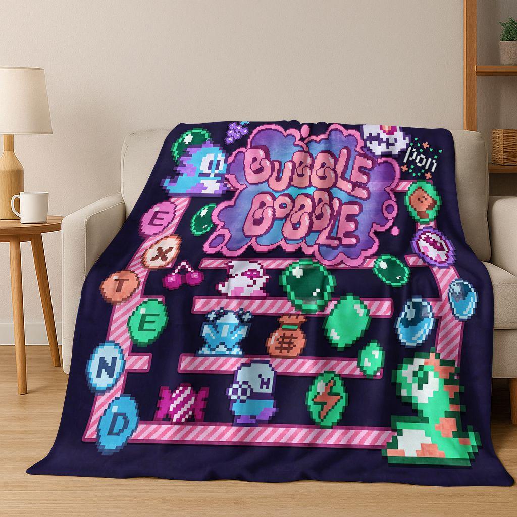 3D Retro Game Bubble Bobble Cartoon Flannel Blanket,Cozy Soft Throw Blanket for Home Bedroom Bed Sofa Picnic Cover Gift Kids