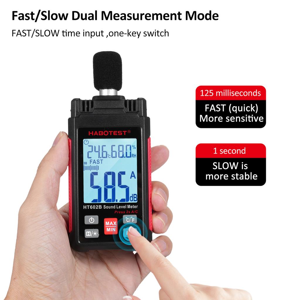 HABOTEST HT602B Шумомер Цифровой Измеритель Уровня Звука Портативный SPL-метр 30 130 дБ Шумомер с Измерением Температуры