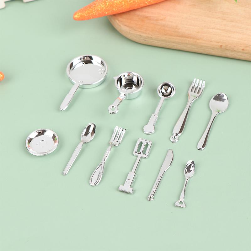 11Pcs/Set Dollhouse Miniature Spoon Fork Pot Utensils Model Kitchen Decoration